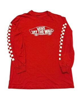 Vans Red Long Sleeve 'Off The Wall' Checkerboard Tee
